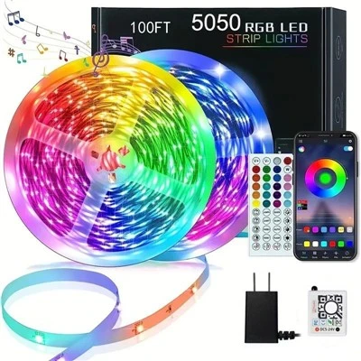 Умные светодиодные ленты RGB длиной 65,6 футов с возможностью изменения цвета, пультом дистанционного управления и управлением через приложение